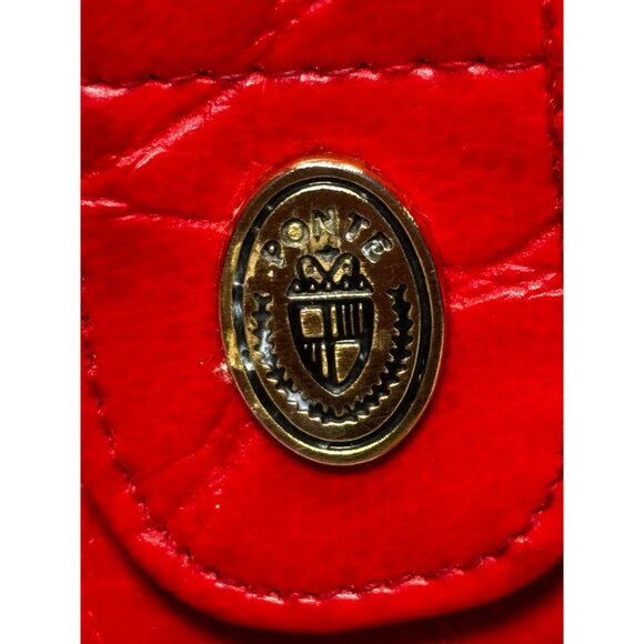 Red Faux Crocodile Embossed Shoulder Crossbody Bag With Gold Clasp By Ponte - Picture 6 of 13